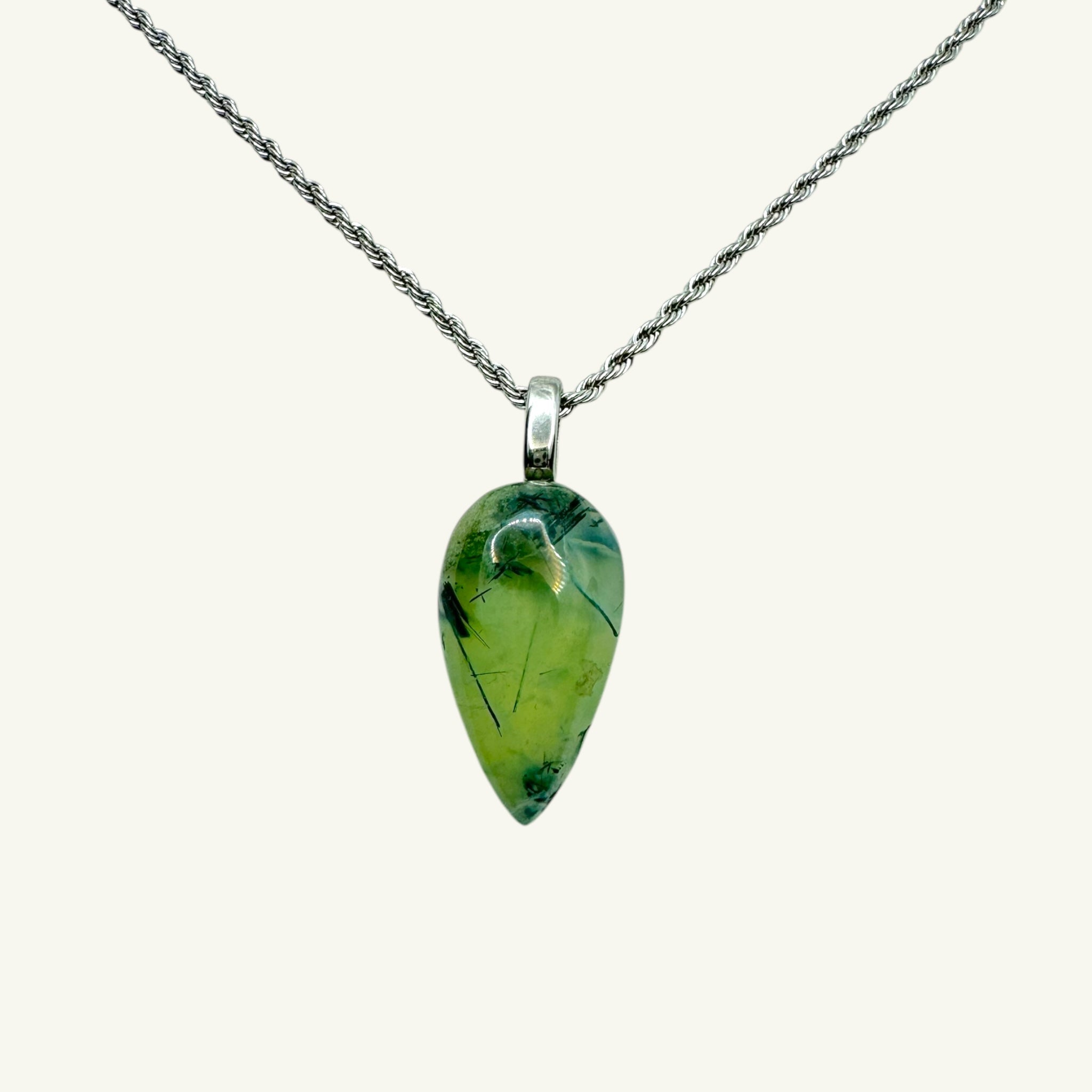 Collana prehnite goccia 28x15 mm Sharifa Crystals